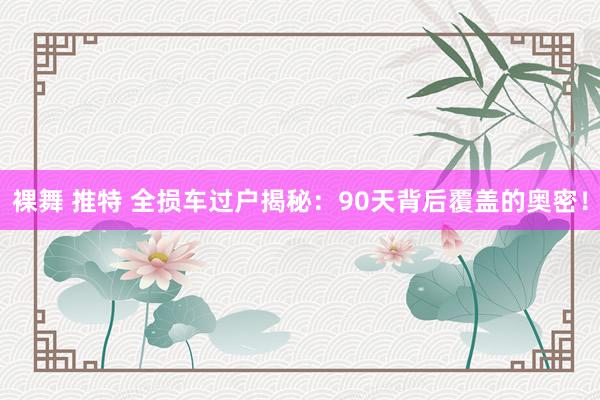 裸舞 推特 全损车过户揭秘：90天背后覆盖的奥密！